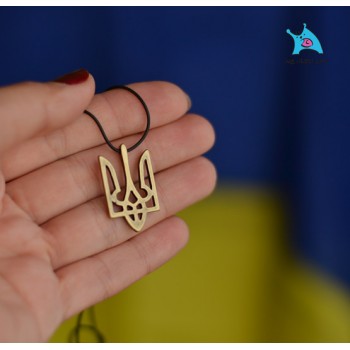 Кулон "Герб України. Тризуб 33*18 мм". Колір бронза, каучуковий шнурок